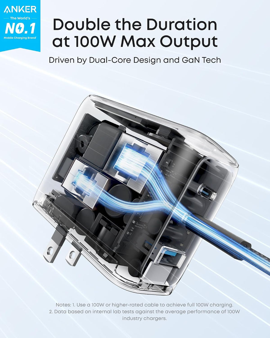 Anker 100W Max USB C Charger, 3-Port GaN Phone Charger with Smart Display