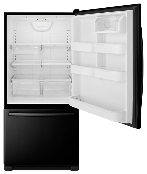 Amana® 33" 22.1 Cu. Ft. Black Bottom Freezer Refrigerator with EasyFreezer™ Pull-Out Drawer