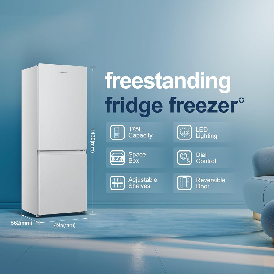 Freestanding Fridge Freezer 175L 60/40 Split E Rated White Reversible Door