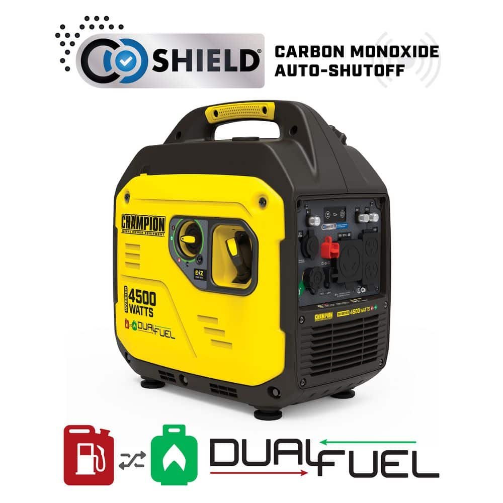 Champion Power Equipment 4500/3250-Watt Recoil Start Gasoline/Propane Powered Dual Fuel Inverter Generator with Quiet Technology and CO Shield 201531