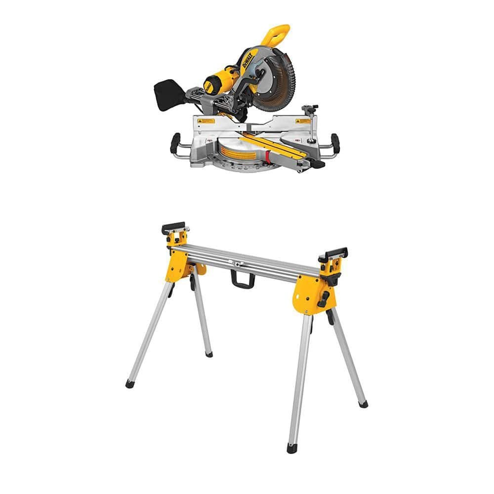 DEWALT 15 Amp Corded 12 in. Double Bevel Sliding Compound Miter Saw w/Blade Wrench, Material Clamp & Compact Miter Saw Stand DWS779WDWX724
