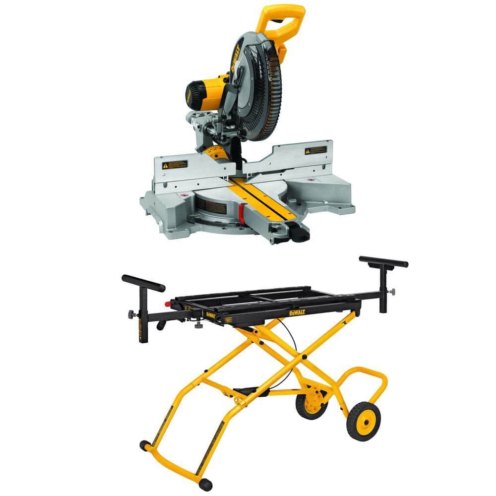 DEWALT 15 Amp Corded 12 in. Double Bevel Sliding Compound Miter Saw and 32-1/2 in. x 60 in. Rolling Miter Saw Stand DWS779WDWX726