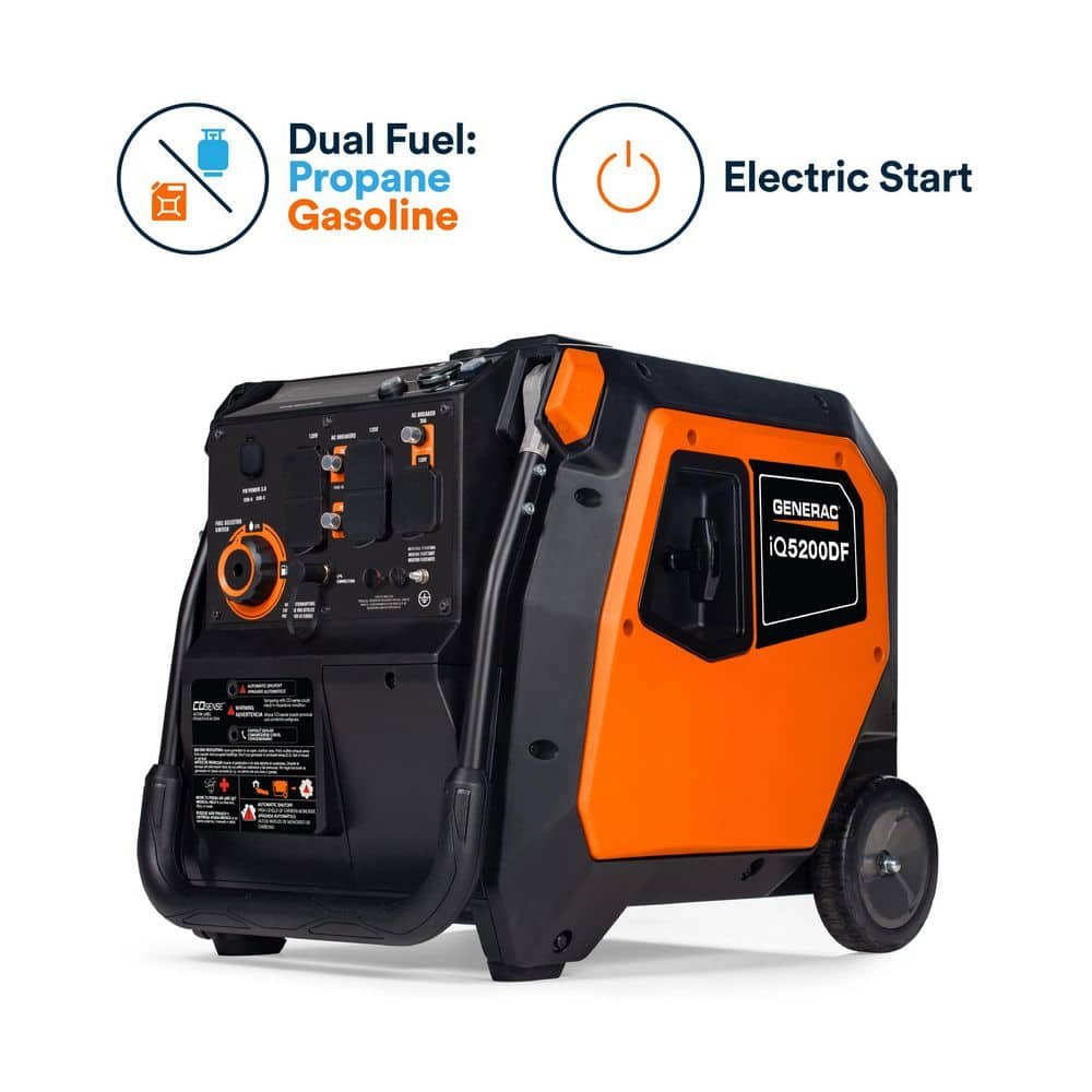 Generac 5200/3900-Watt Dual Fuel Inverter Generator, Fully Enclosed Case and Easy-To-Use Electric Start with Battery Included 8945