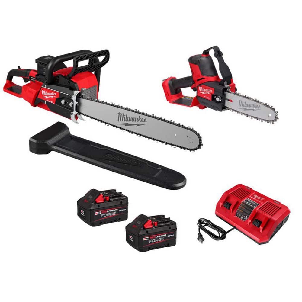 Milwaukee M18 FUEL 18V Brushless Cordless 20 in. Dual Battery Chainsaw Kit w/ 8 in. Mini Chainsaw, 8.0 Ah Batteries, Charger 2827-22-3004-20