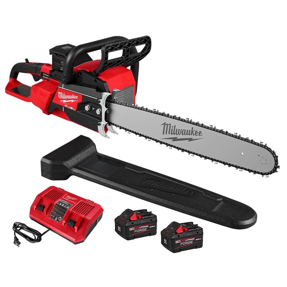 Milwaukee M18 FUEL 18V Brushless Cordless 20 in. Dual Battery Chainsaw Kit with 8.0 Ah FORGE Batteries, Dual Bay Rapid Charger 2827-22