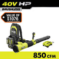 RYOBI 40V HP Brushless Whisper Series 180 MPH 850 CFM Cordless Battery Backpack Leaf Blower with 8.0 Ah Battery and Charger RY40HPLB02K
