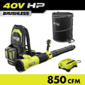 RYOBI 40V HP Brushless 850 CFM Whisper Series Blower with 8.0 Ah Batteries, Rapid Charger and Lawn and Leaf Bag RY40HPLB02K-AC04313
