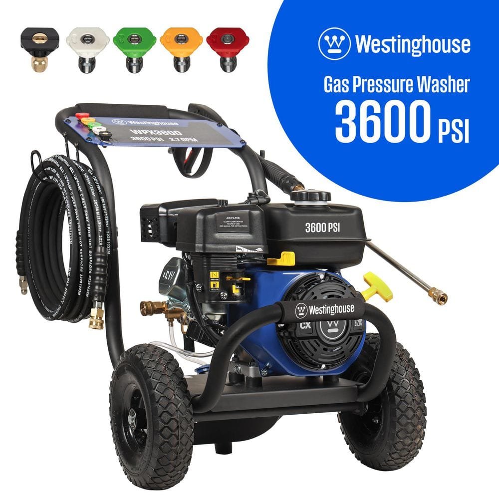 Westinghouse 3600 PSI 2.7 GPM 212cc Gas Powered Triplex Pump Cold Water Pressure Washer with 5-Quick Connect Nozzles WPX3600